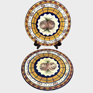 Zrike Danna Cullen Design Pinecone Round Platter 11" Diameter set‎ of 2